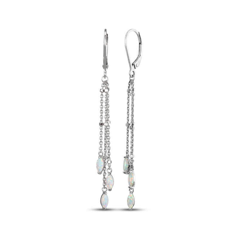 Main Image 1 of Marquise-Cut Opal Triple Chain Drop Earrings Sterling Silver