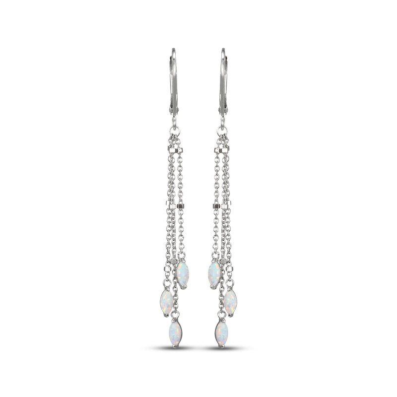 Main Image 2 of Marquise-Cut Opal Triple Chain Drop Earrings Sterling Silver