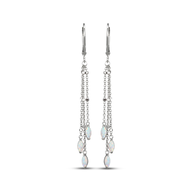 Marquise-Cut Opal Triple Chain Drop Earrings Sterling Silver