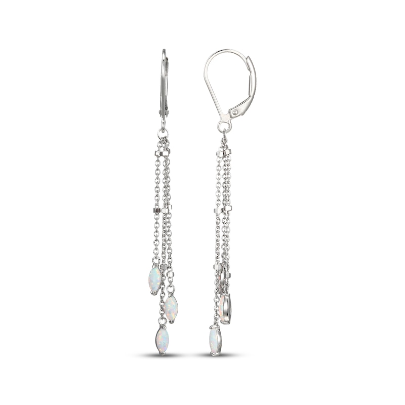 Marquise-Cut Opal Triple Chain Drop Earrings Sterling Silver