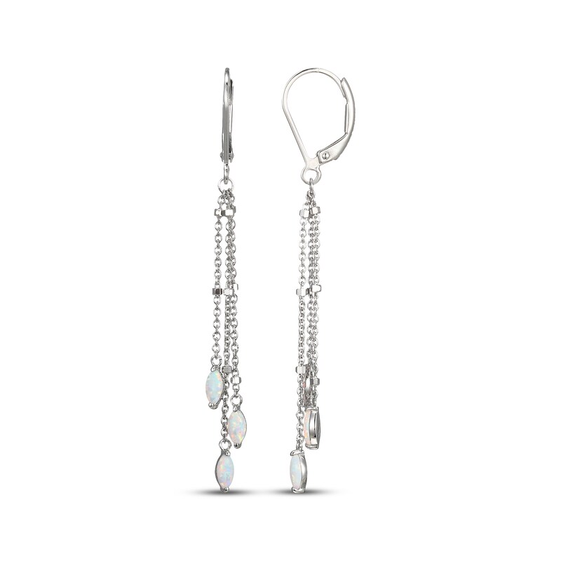 Main Image 3 of Marquise-Cut Opal Triple Chain Drop Earrings Sterling Silver