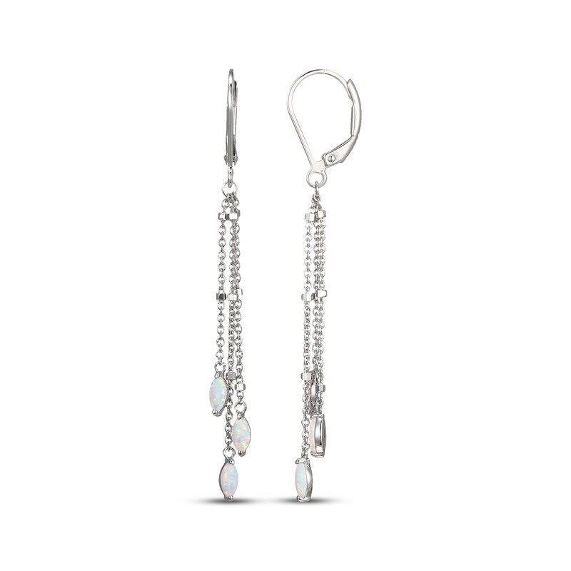 Marquise-Cut Opal Triple Chain Drop Earrings Sterling Silver