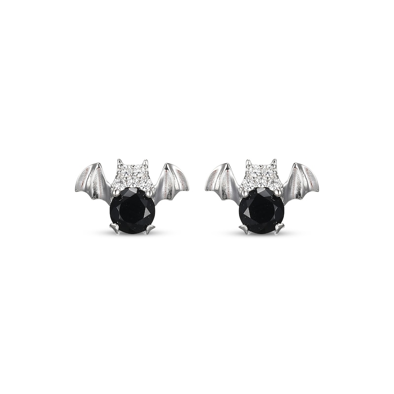 Main Image 2 of Black Agate & White Lab-Created Sapphire Bat Stud Earrings Sterling Silver