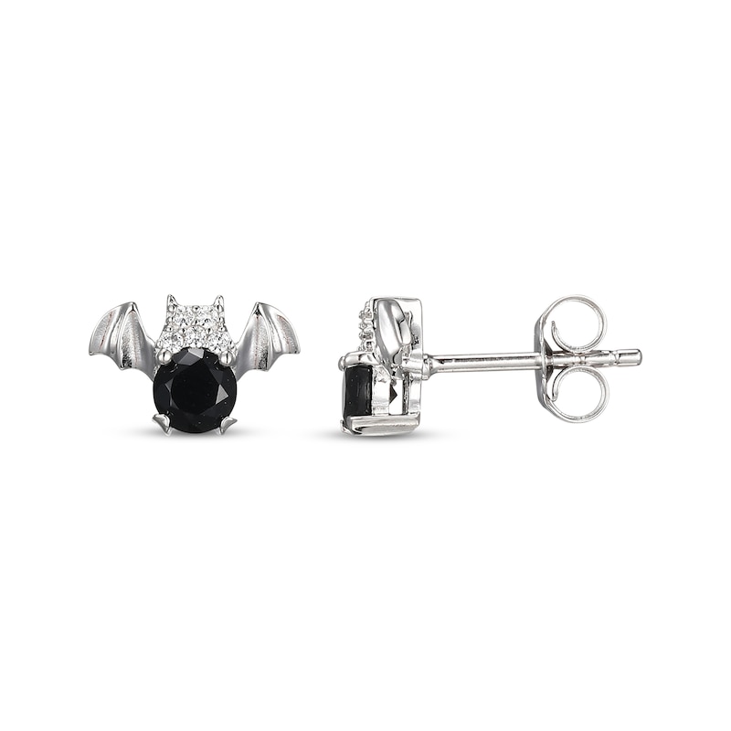 Main Image 3 of Black Agate & White Lab-Created Sapphire Bat Stud Earrings Sterling Silver