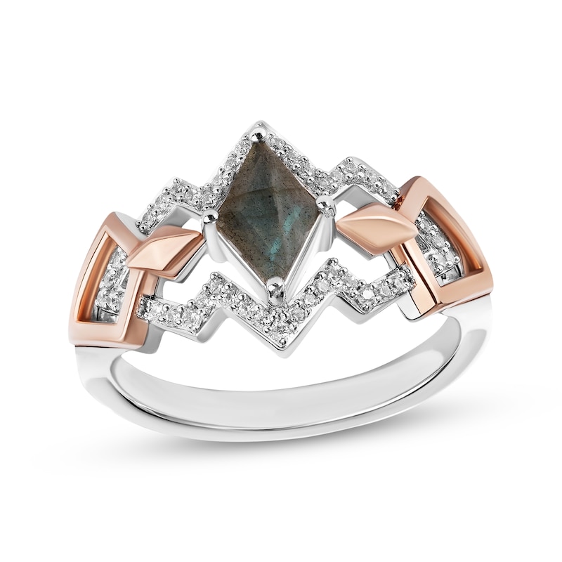 Star Wars Ahsoka Tano Labradorite & Diamond Ring 1/6 ct tw Sterling Silver & 10K Rose Gold