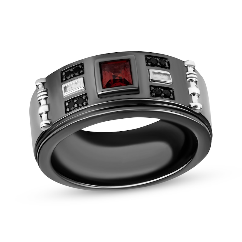 Men's Star Wars Darth Vader Square-Cut Garnet & Black Diamond Ring 1/10 ct tw Sterling Silver & Black Rhodium
