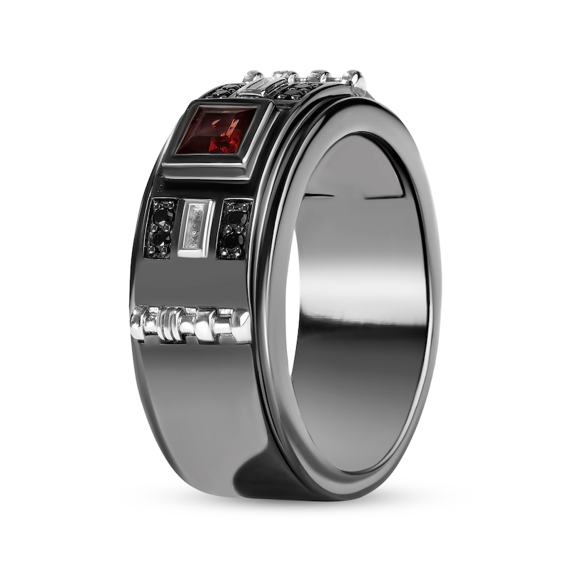 Men's Star Wars Darth Vader Square-Cut Garnet & Black Diamond Ring 1/10 ct tw Sterling Silver & Black Rhodium