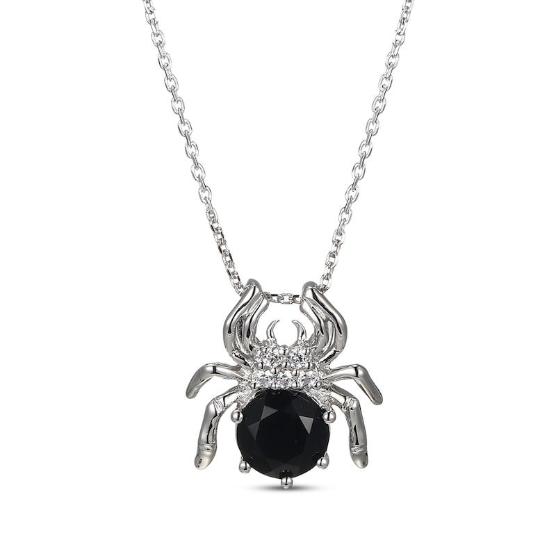 Black Agate & White Lab-Created Sapphire Spider Necklace Sterling Silver