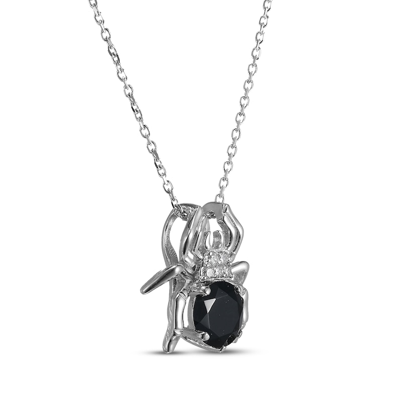 Black Agate & White Lab-Created Sapphire Spider Necklace Sterling Silver