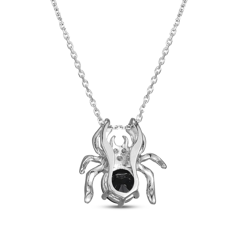 Black Agate & White Lab-Created Sapphire Spider Necklace Sterling Silver