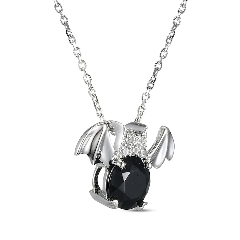Black Agate & White Lab-Created Sapphire Bat Necklace Sterling Silver 18"