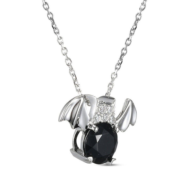 Main Image 2 of Black Agate & White Lab-Created Sapphire Bat Necklace Sterling Silver 18&quot;