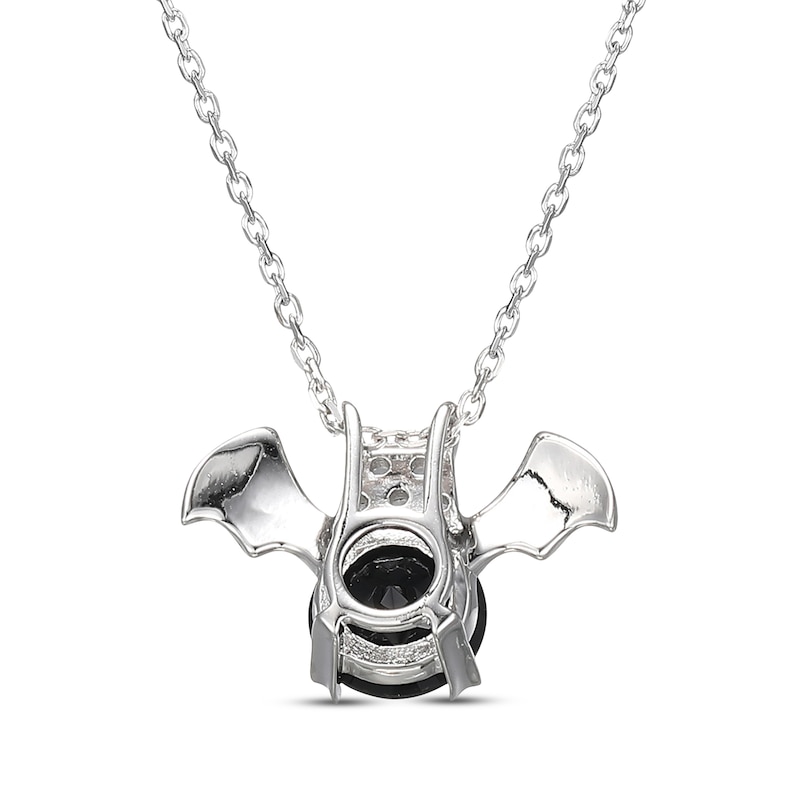 Main Image 3 of Black Agate & White Lab-Created Sapphire Bat Necklace Sterling Silver 18&quot;