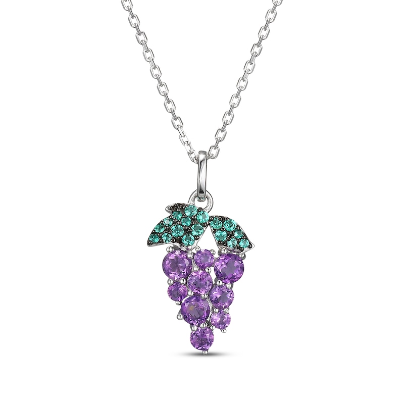 Main Image 1 of Amethyst & Lab-Created Emerald Grapes Necklace Sterling Silver 18&quot;