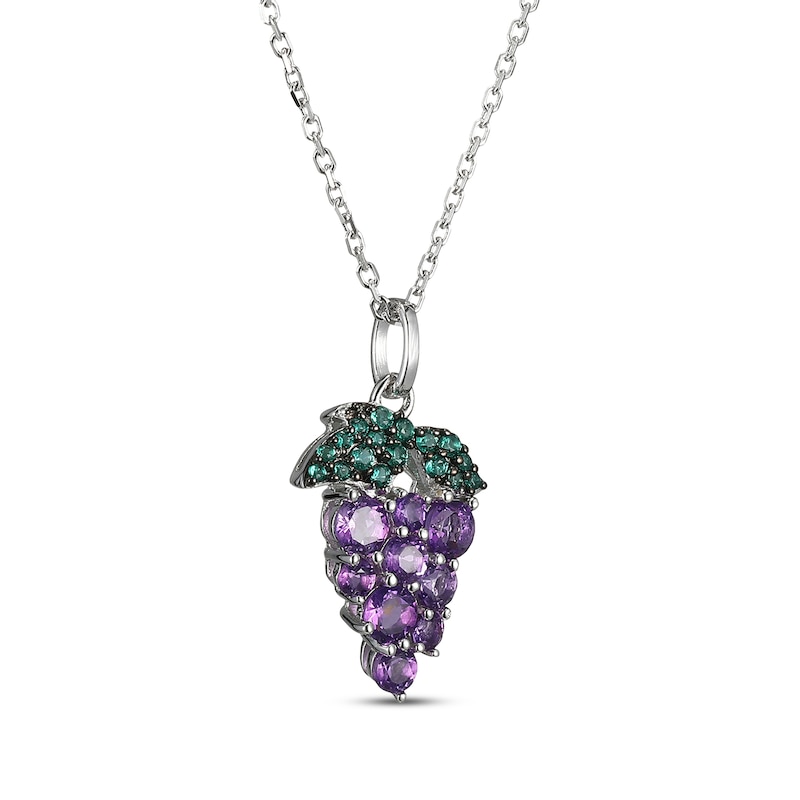 Main Image 2 of Amethyst & Lab-Created Emerald Grapes Necklace Sterling Silver 18&quot;
