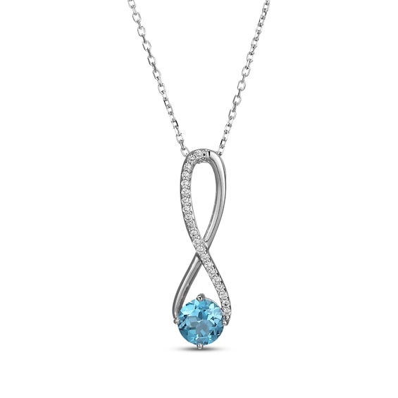 Swiss Blue Topaz & White Lab-Created Sapphire Swirl Necklace Sterling Silver 18"