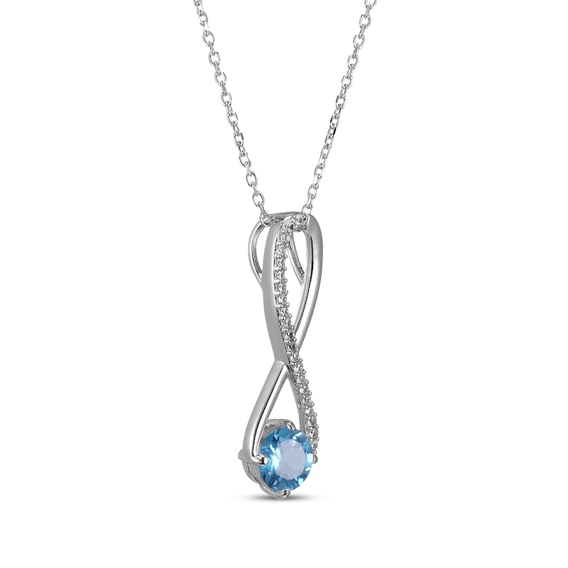 Main Image 2 of Swiss Blue Topaz & White Lab-Created Sapphire Swirl Necklace Sterling Silver 18"