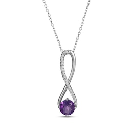 Amethyst & White Lab-Created Sapphire Swirl Necklace Sterling Silver 18"