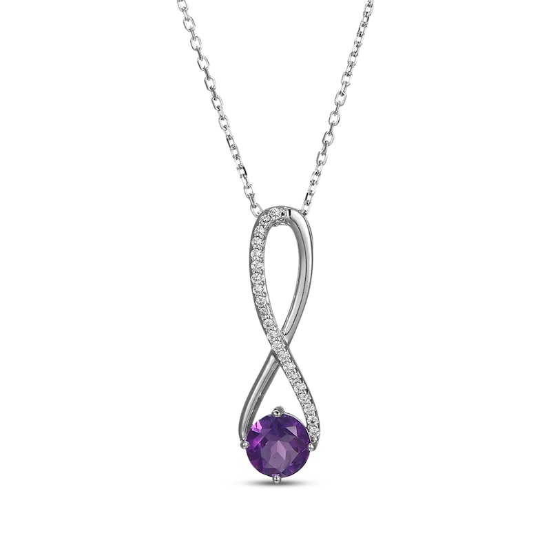 Main Image 1 of Amethyst & White Lab-Created Sapphire Swirl Necklace Sterling Silver 18&quot;