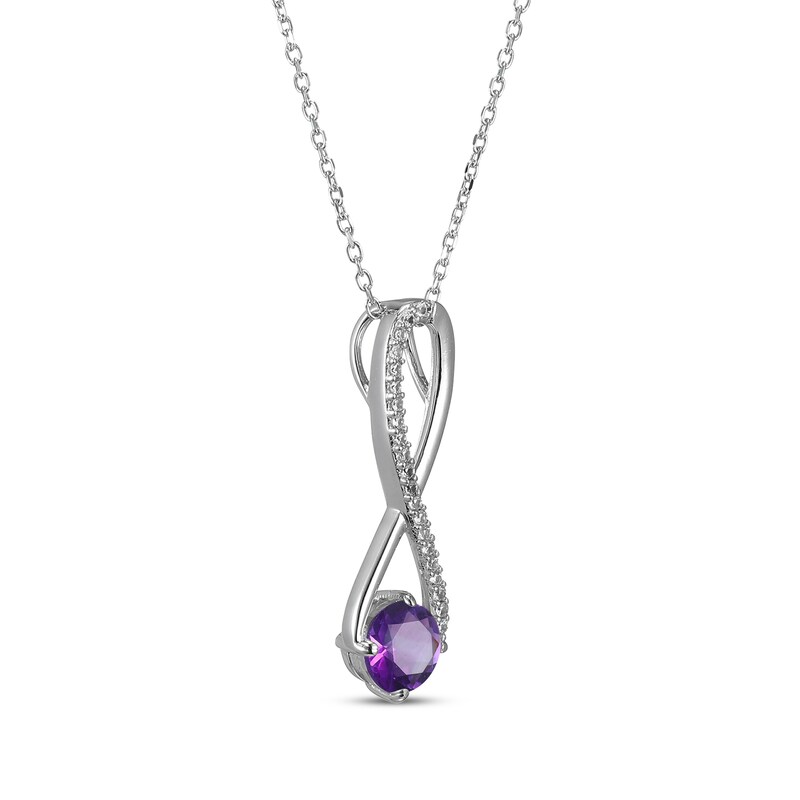 Main Image 2 of Amethyst & White Lab-Created Sapphire Swirl Necklace Sterling Silver 18&quot;
