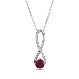 Garnet & White Lab-Created Sapphire Swirl Necklace Sterling Silver 18"