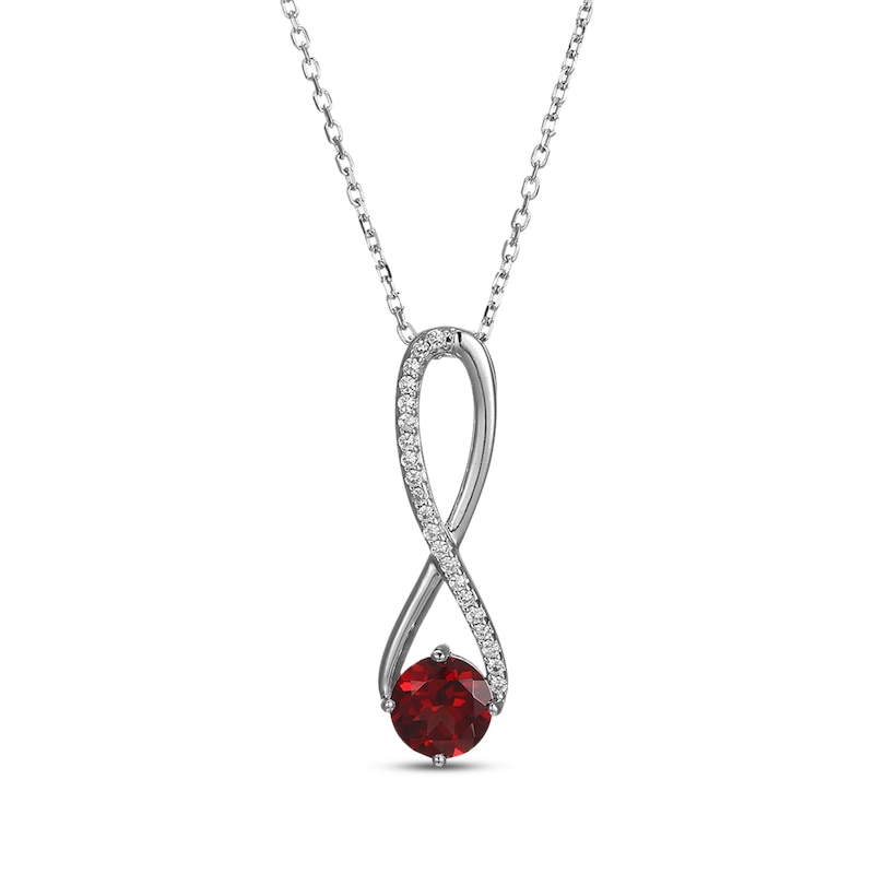 Main Image 1 of Garnet & White Lab-Created Sapphire Swirl Necklace Sterling Silver 18"