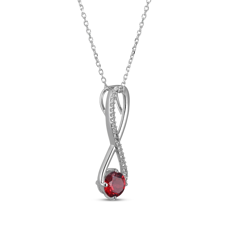 Main Image 2 of Garnet & White Lab-Created Sapphire Swirl Necklace Sterling Silver 18"
