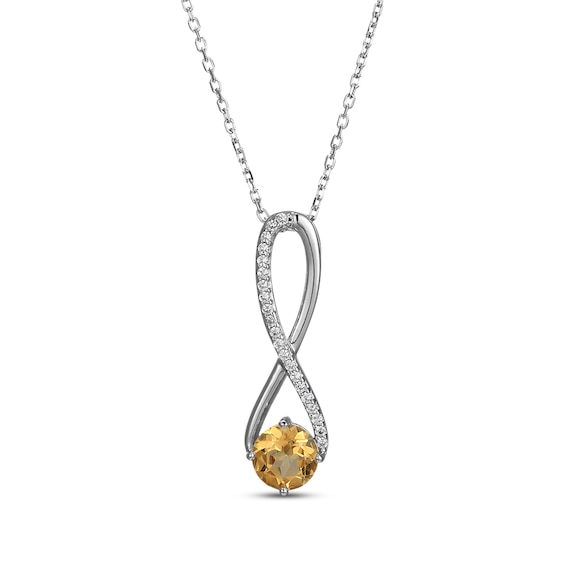 Citrine & White Lab-Created Sapphire Swirl Necklace Sterling Silver 18"