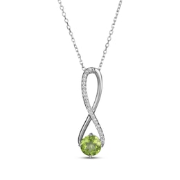 Peridot & White Lab-Created Sapphire Swirl Necklace Sterling Silver 18"