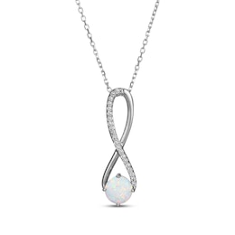 Lab-Created Opal & White Lab-Created Sapphire Swirl Necklace Sterling Silver 18"