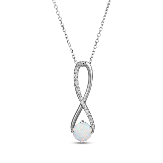 Lab-Created Opal & White Lab-Created Sapphire Swirl Necklace Sterling Silver 18"