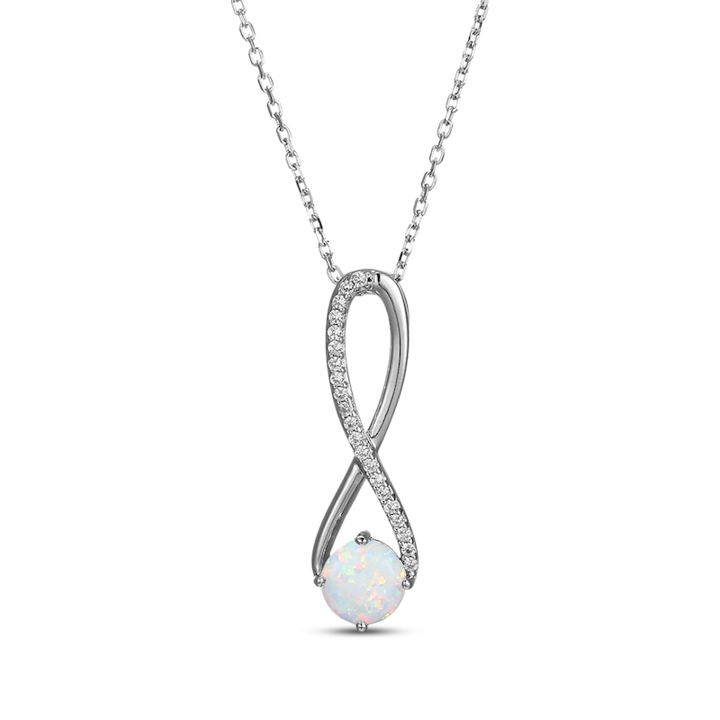 Main Image 1 of Lab-Created Opal & White Lab-Created Sapphire Swirl Necklace Sterling Silver 18"