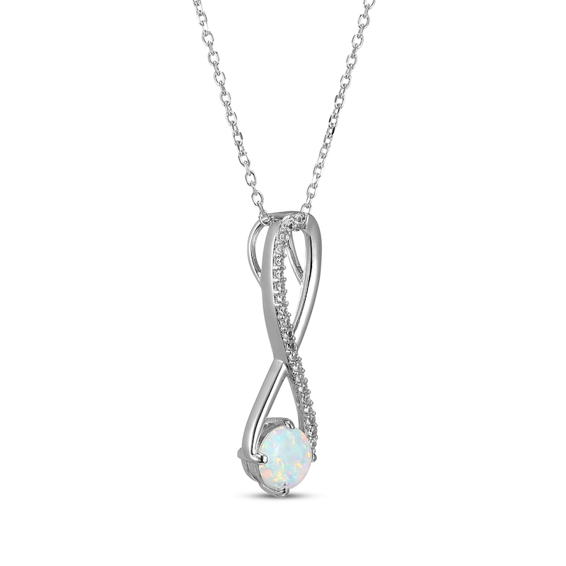 Main Image 2 of Lab-Created Opal & White Lab-Created Sapphire Swirl Necklace Sterling Silver 18"