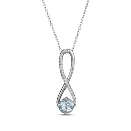 Aquamarine & White Lab-Created Sapphire Swirl Necklace Sterling Silver 18"