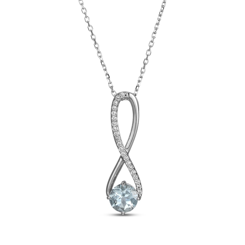 Main Image 1 of Aquamarine & White Lab-Created Sapphire Swirl Necklace Sterling Silver 18"