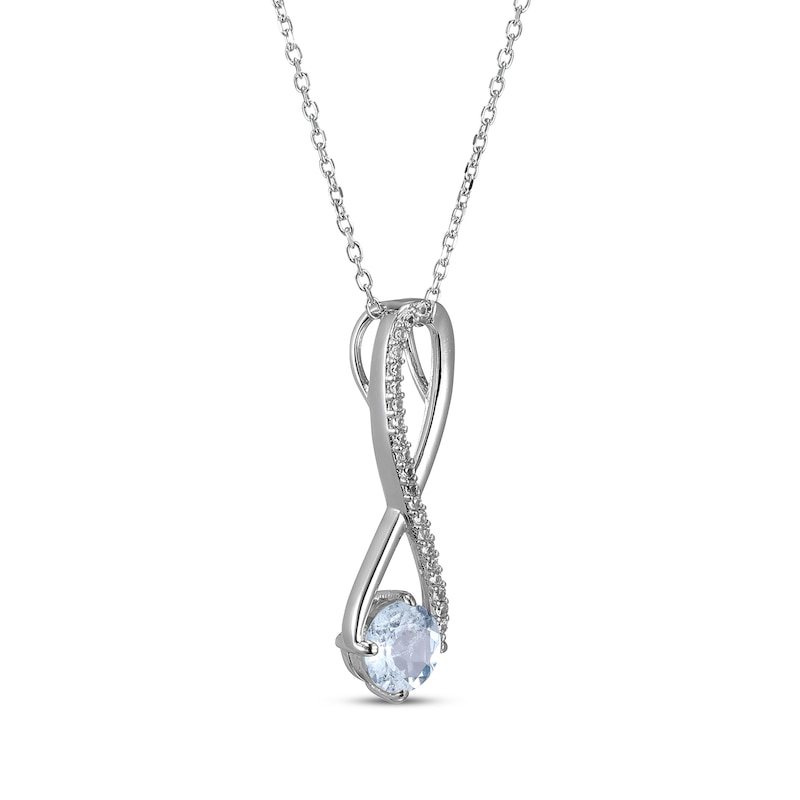 Main Image 2 of Aquamarine & White Lab-Created Sapphire Swirl Necklace Sterling Silver 18"