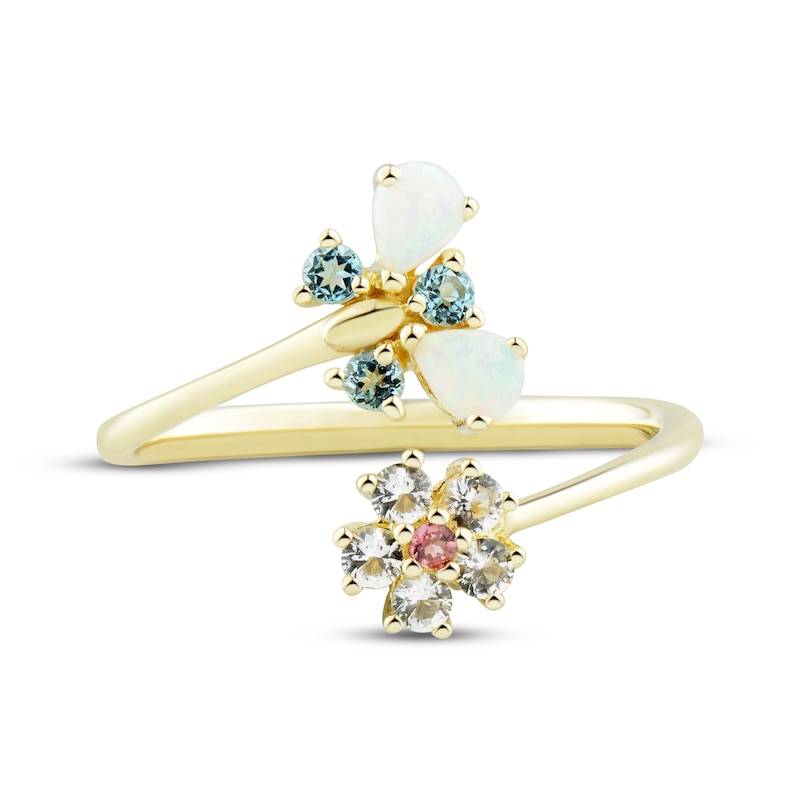 Main Image 3 of Multi-Shape Tourmaline, Topaz & Lab-Created Opal Butterfly Deconstructed Ring 10K Yellow Gold