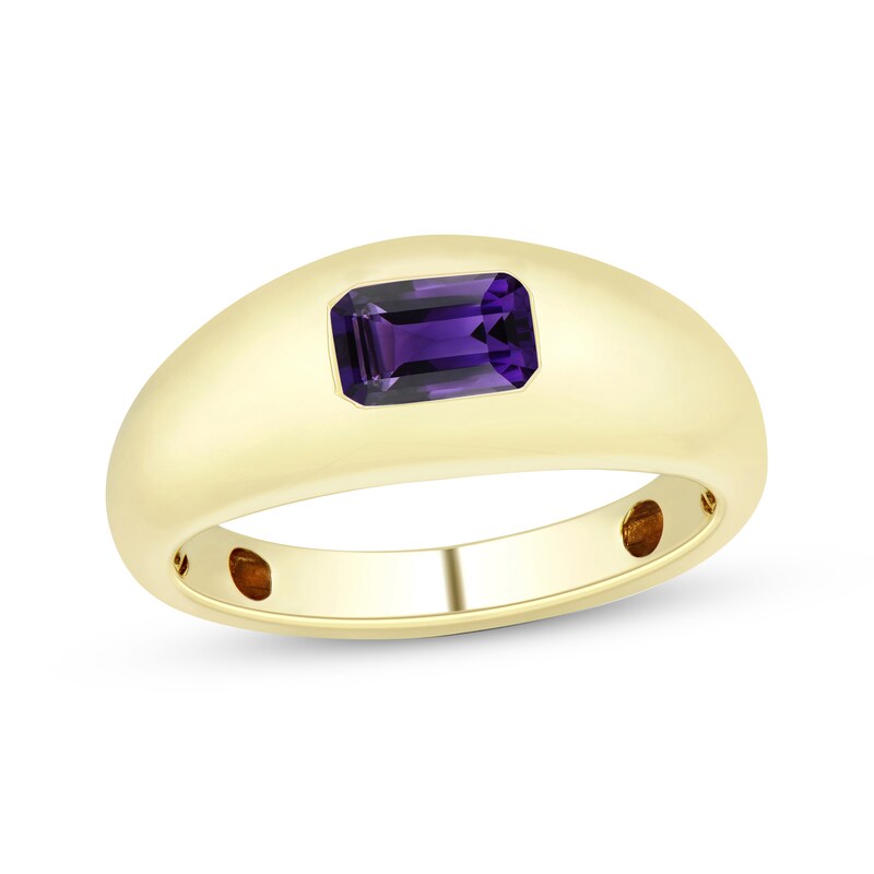 Main Image 1 of Emerald-Cut Amethyst Signet Ring 10K Yellow Gold
