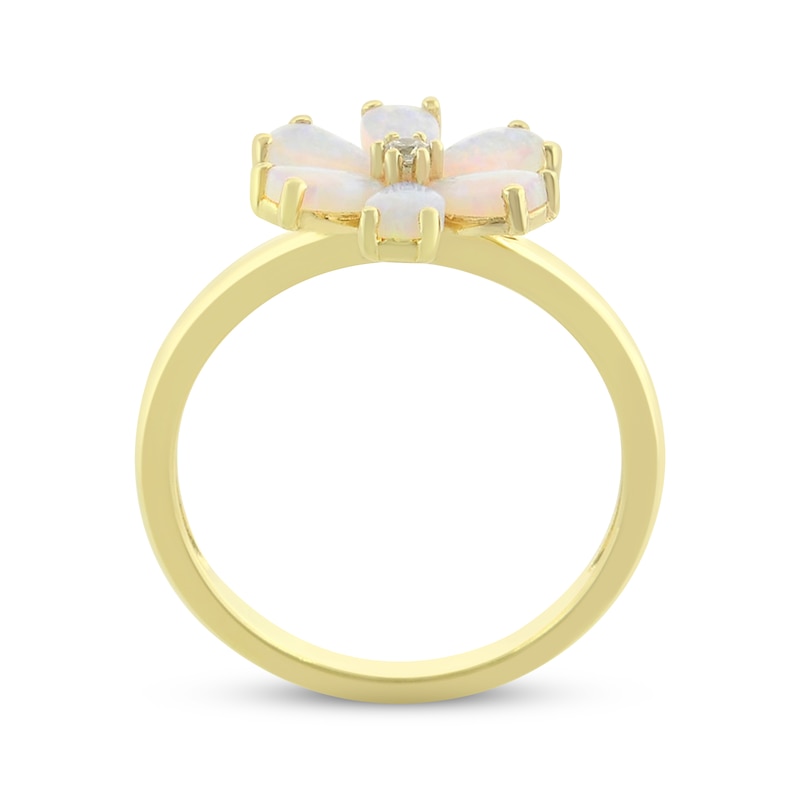 Main Image 3 of Pear-Shaped Lab-Created Opal & White Lab-Created Sapphire Flower Ring 10K Yellow Gold