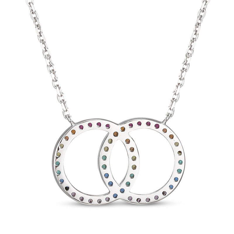 Main Image 3 of Lab-Created Gemstone Rainbow Linked Circles Necklace Sterling Silver 18&quot;
