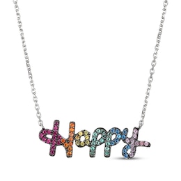 Lab-Created Gemstone Rainbow "Happy" Necklace Sterling Silver 18"