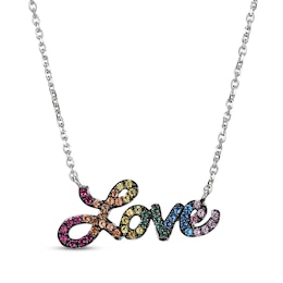 Lab-Created Gemstone Rainbow "Love" Necklace Sterling Silver 18"