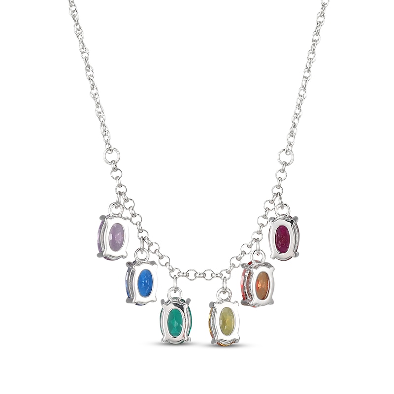 Main Image 3 of Oval-Cut Lab-Created Gemstone Rainbow Drop Necklace Sterling Silver 18&quot;