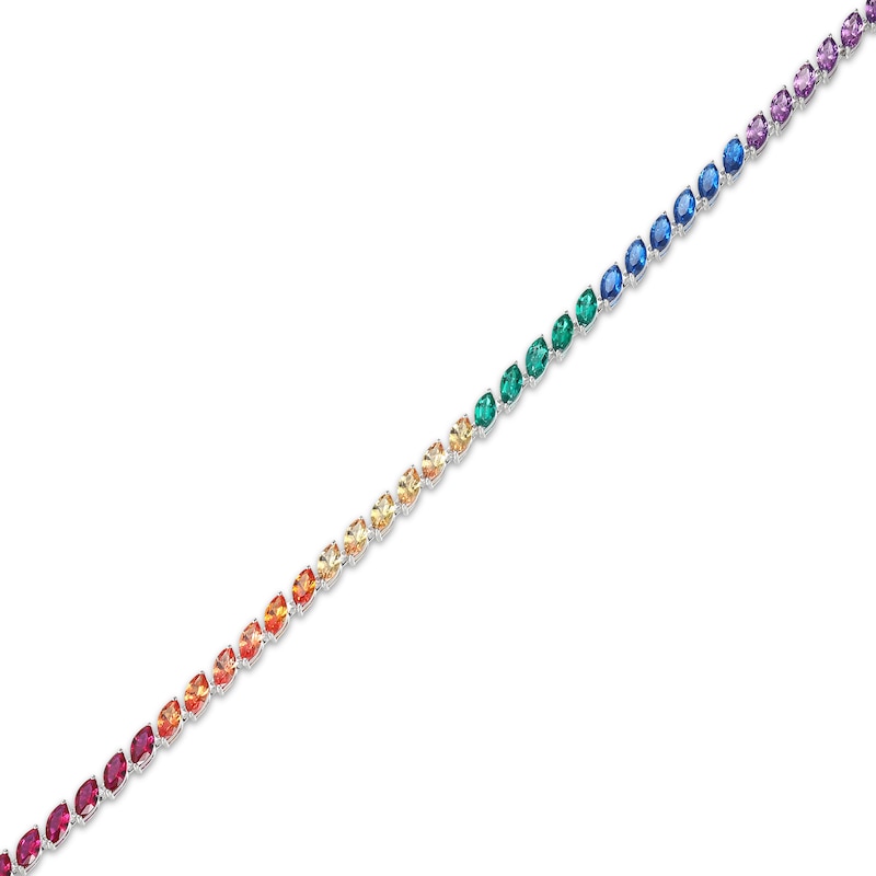 Main Image 2 of Marquise-Cut Multi Lab-Created Gemstone Rainbow Link Bracelet Sterling Silver 7.25&quot;