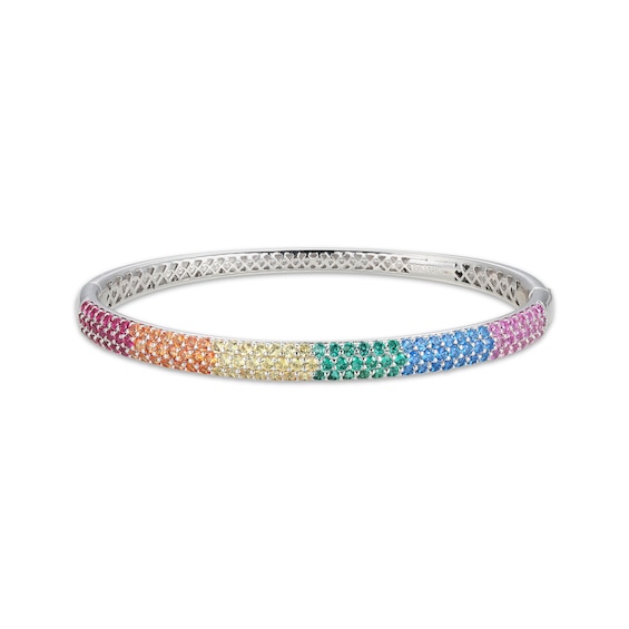 Lab-Created Gemstone Rainbow Bangle Bracelet Sterling Silver