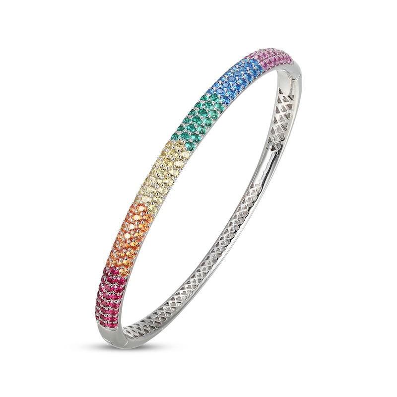 Main Image 2 of Lab-Created Gemstone Rainbow Bangle Bracelet Sterling Silver