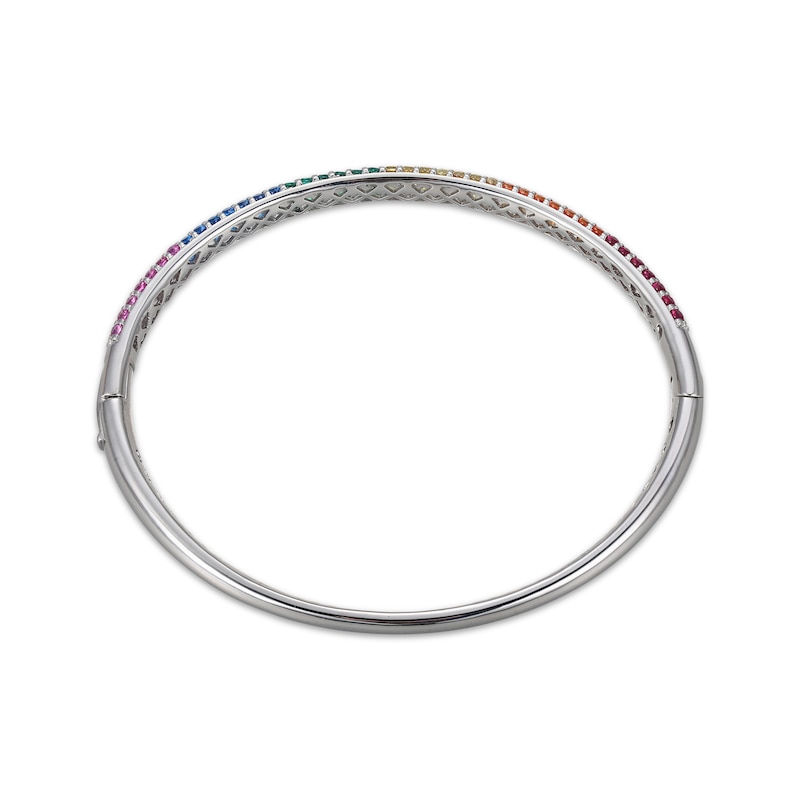 Main Image 3 of Lab-Created Gemstone Rainbow Bangle Bracelet Sterling Silver