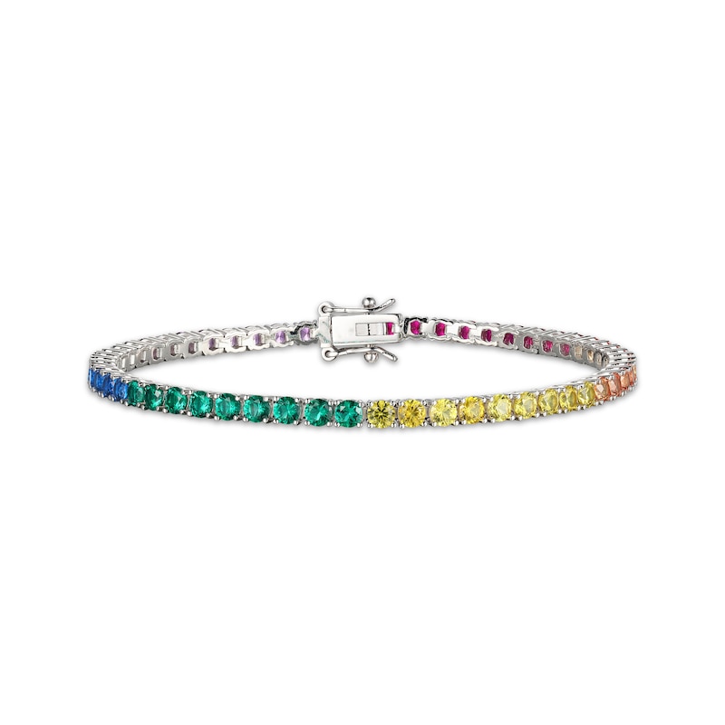 Main Image 1 of Multi Lab-Created Gemstone Rainbow Line Bracelet Sterling Silver 7.25&quot;