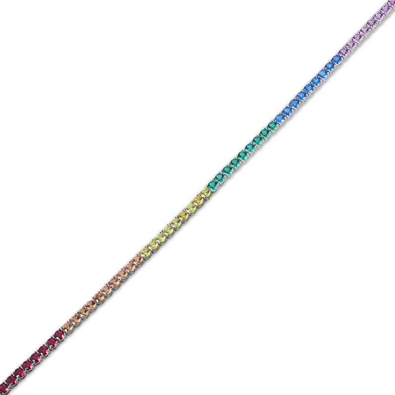 Main Image 2 of Multi Lab-Created Gemstone Rainbow Line Bracelet Sterling Silver 7.25&quot;