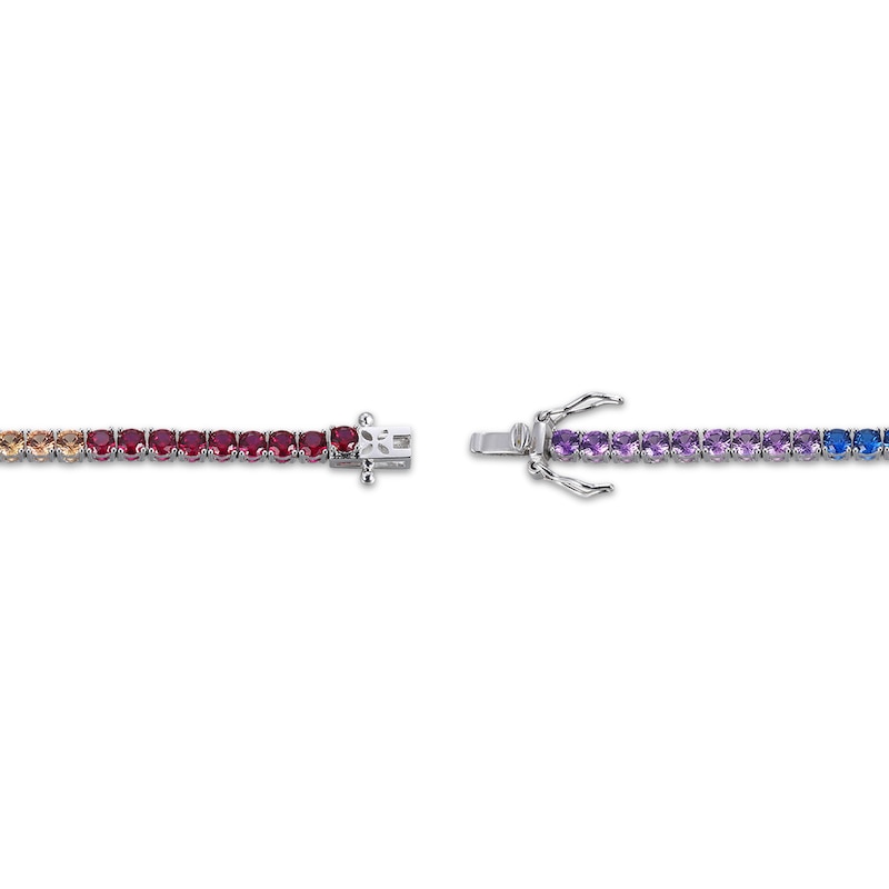 Main Image 3 of Multi Lab-Created Gemstone Rainbow Line Bracelet Sterling Silver 7.25&quot;